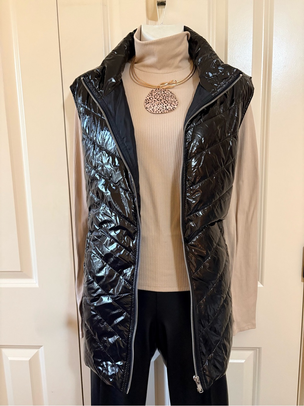 Cato Black Quilted Shiny Long Puffer Vest